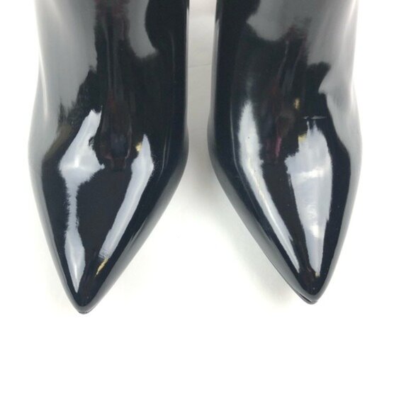 Women's Bamboo Harper Pointed Toe Faux Patent Leather Ankle Bootie Black - Picture 7 of 10